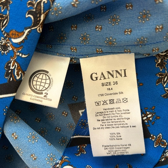 Ganni Cloverdale 100% Silk Women’s Blouse Blue and Black EU 36 US Size 4 - Picture 13 of 15